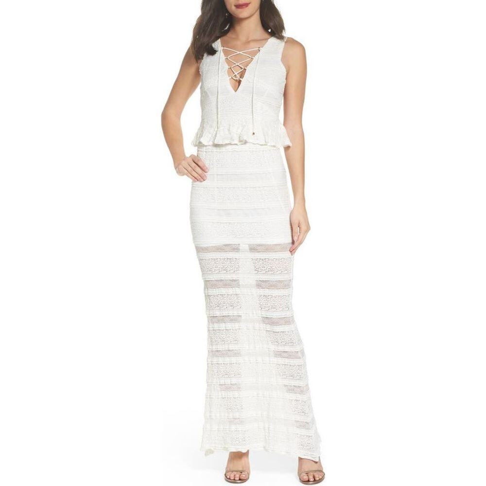 White Lace Maxi Dress Bridal Shower Rehearsal Dinner Size M NWT